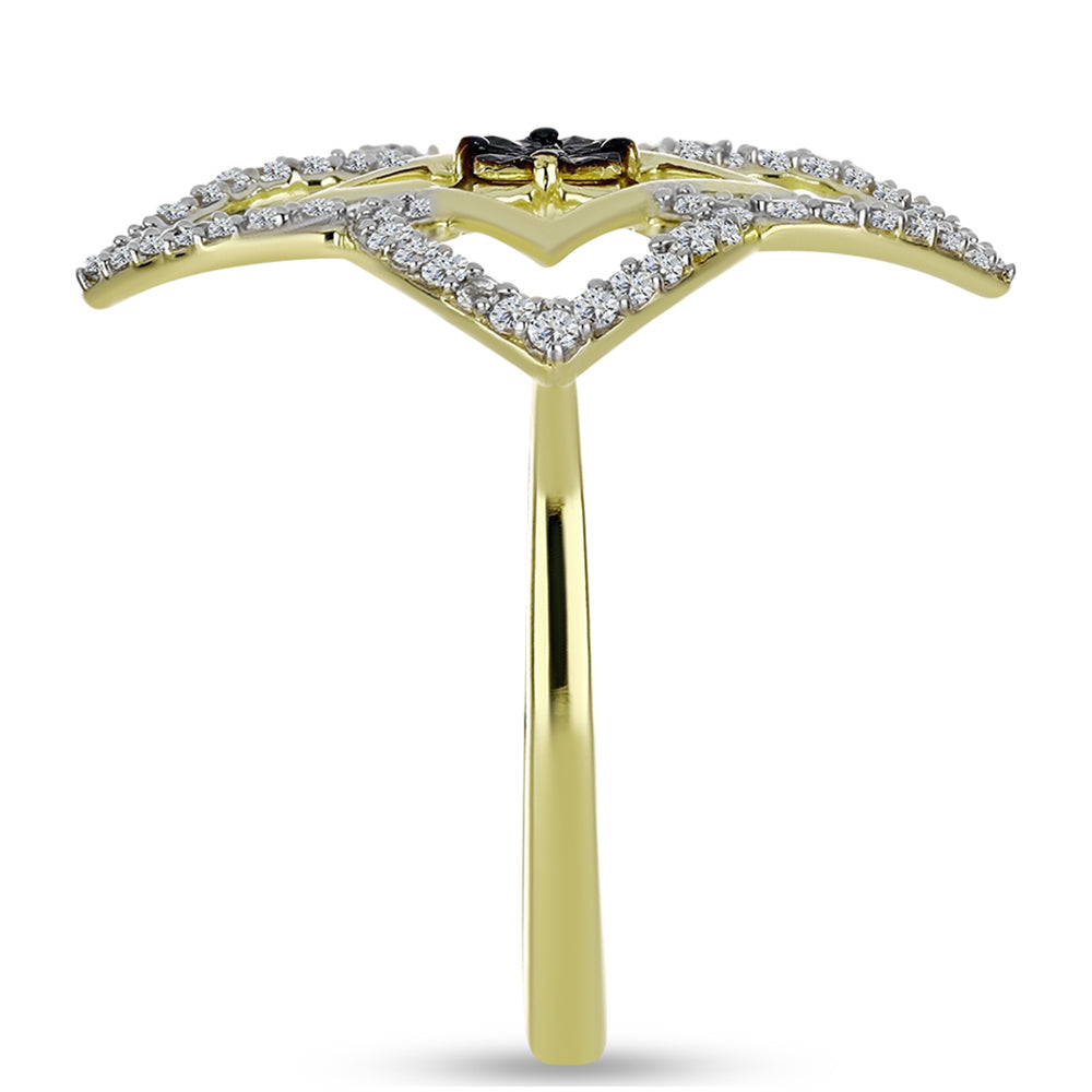 Anillo de Plata Bañada en Oro con Diamante Azul y Topacio Blanco