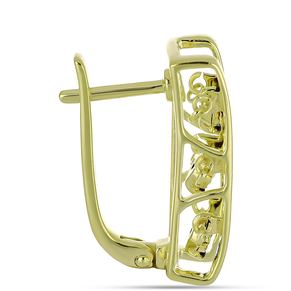 Pendientes de Plata Bañada en Oro con Diamante Azul