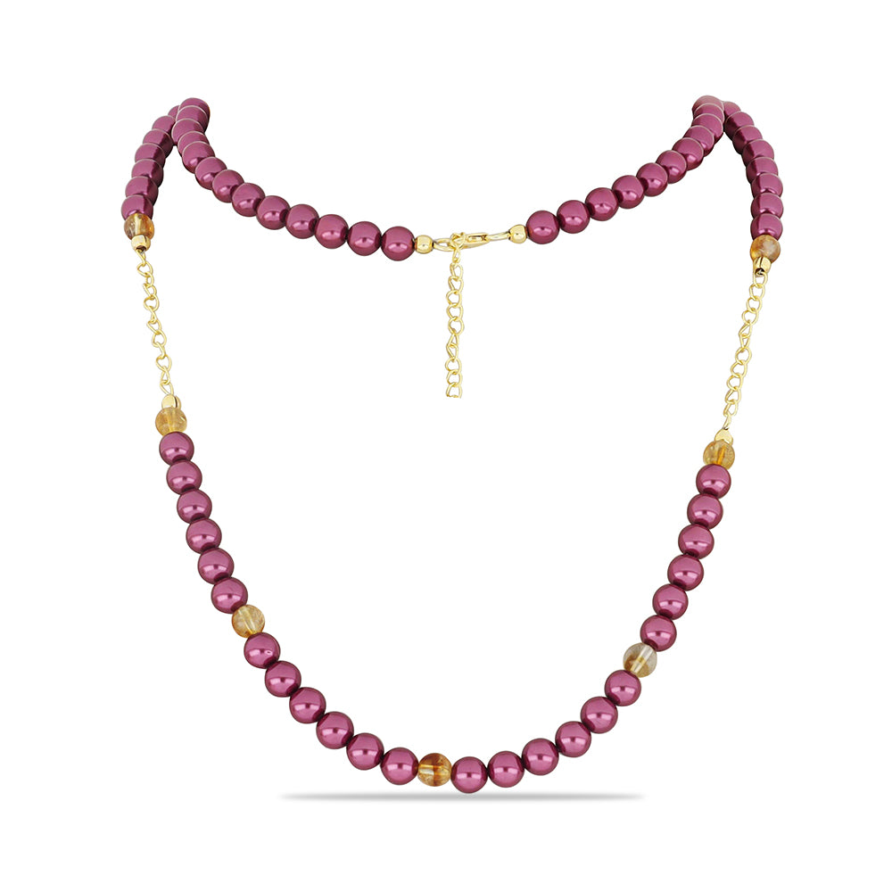 Collar de Plata Bañada en Oro con Perla Púrpura de Agua dulce y Citrino de los Montes Urales