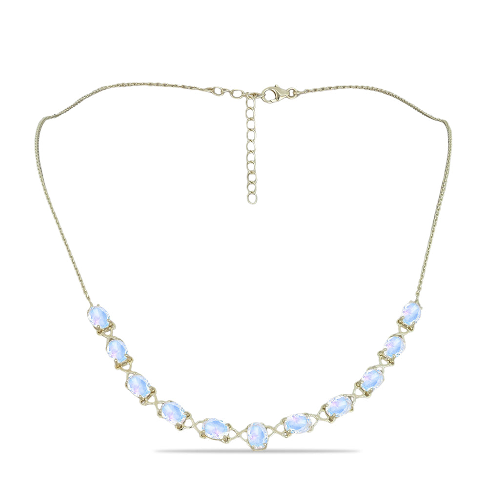 Collar de Plata Bañada en Oro con Piedra Lunar Arco Iris
