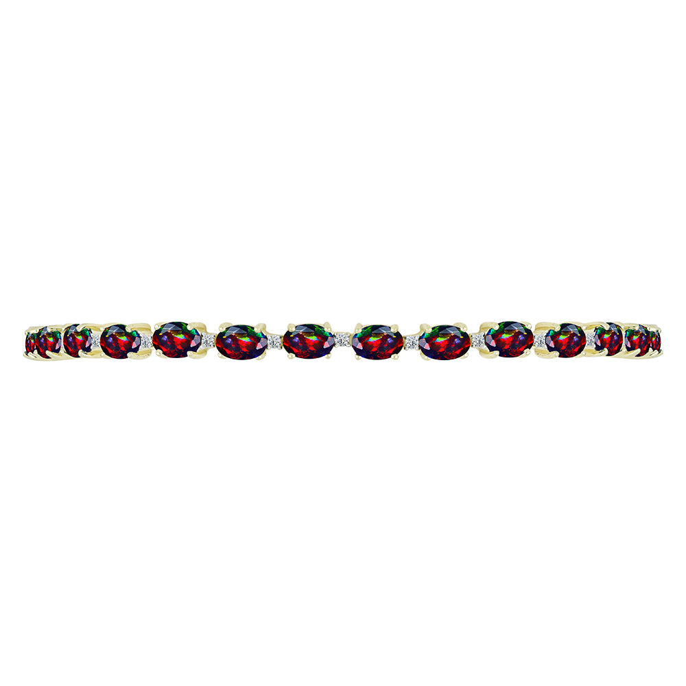 Pulsera de Plata Bañada en Oro con Ópalo negro medianoche Lega Dembi de Ëtiopía y Topacio Blanco