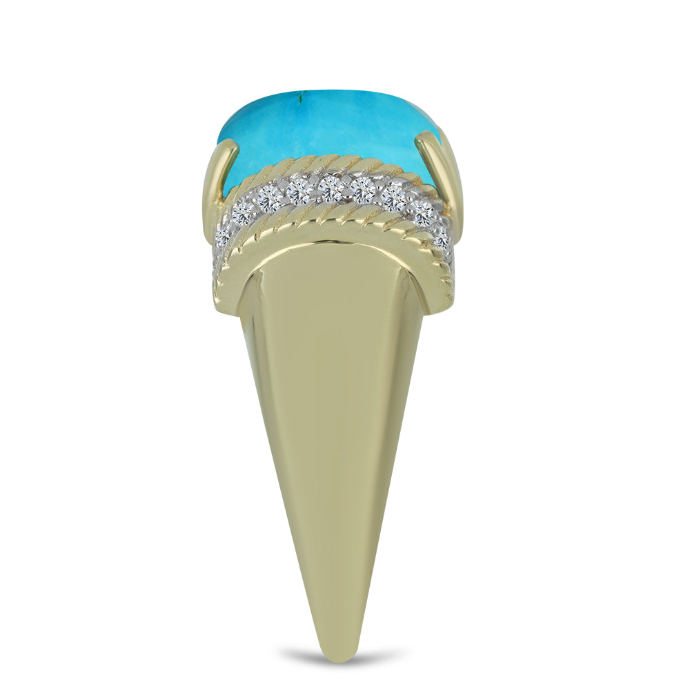 Anillo de Plata Bañada en Oro con Turquesa Bella Durmiente y Topacio Blanco