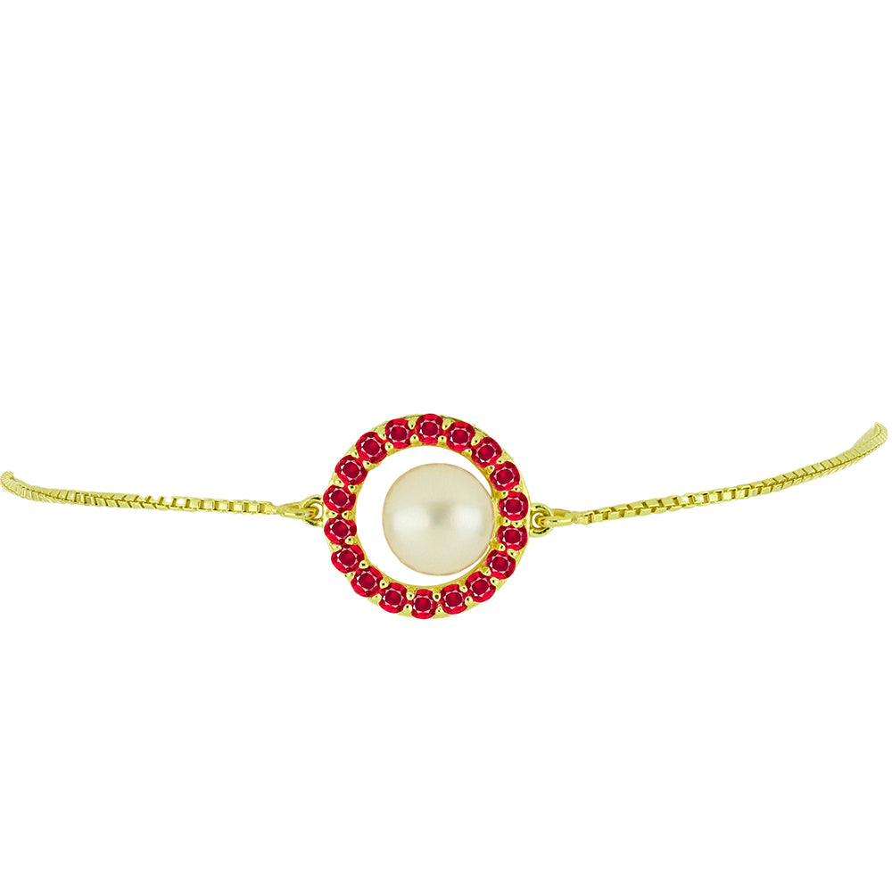 Pulsera de Plata Bañada en Oro con Perla de Agua Dulce y Rubí de Madagascar