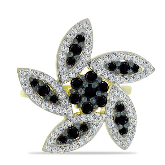 Anillo de Plata Bañada en Oro con Espinela Negra y Topacio Blanco