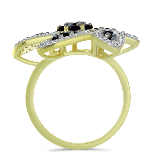 Anillo de Plata Bañada en Oro con Espinela Negra y Topacio Blanco