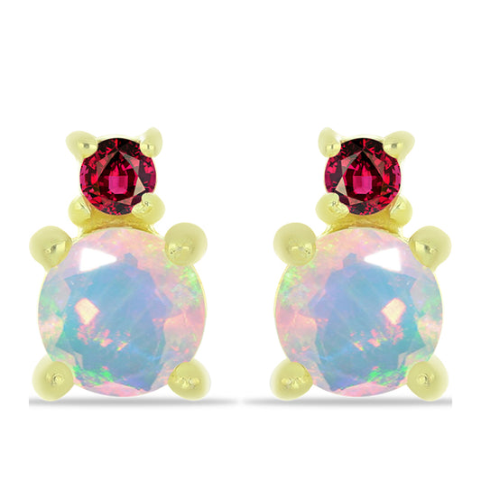 Pendientes de Plata Bañada en Oro con Ópalo Welo y Chakra Turmalina