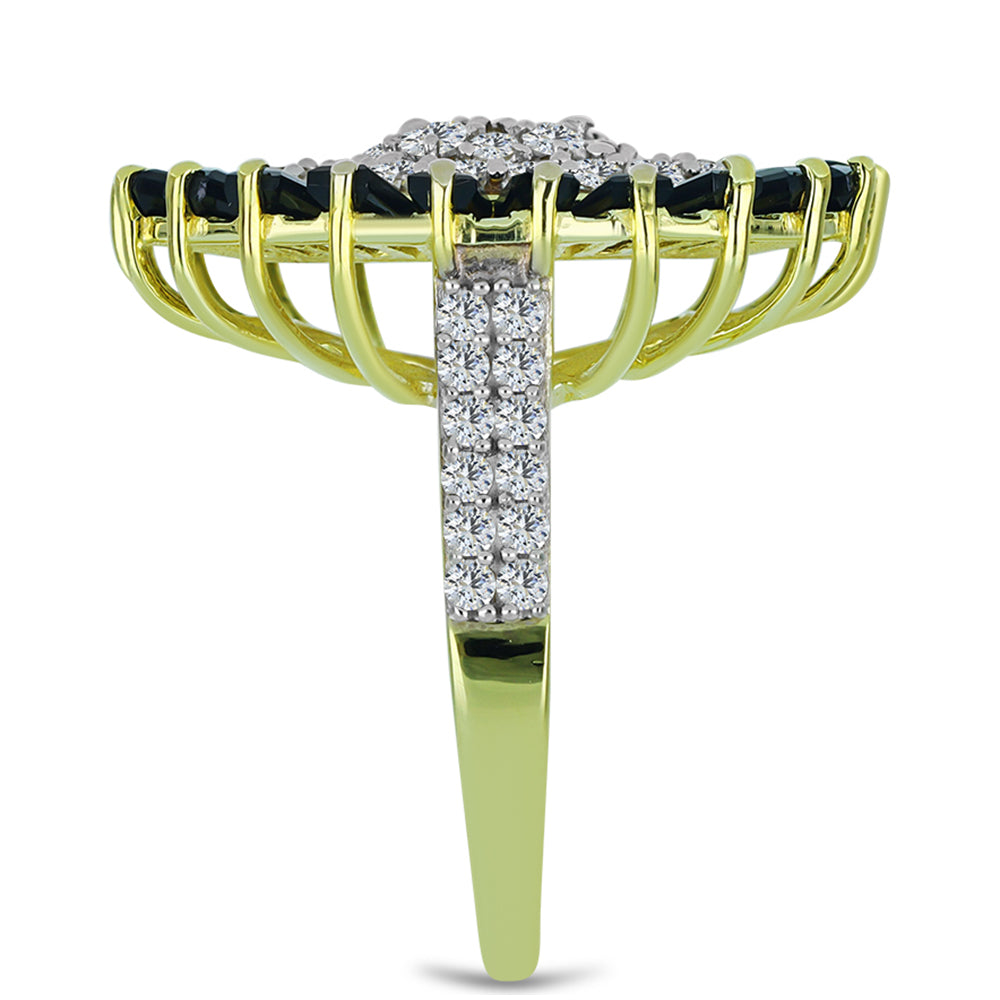 Anillo de Plata Bañada en Oro con Obsidiana y Topacio Blanco