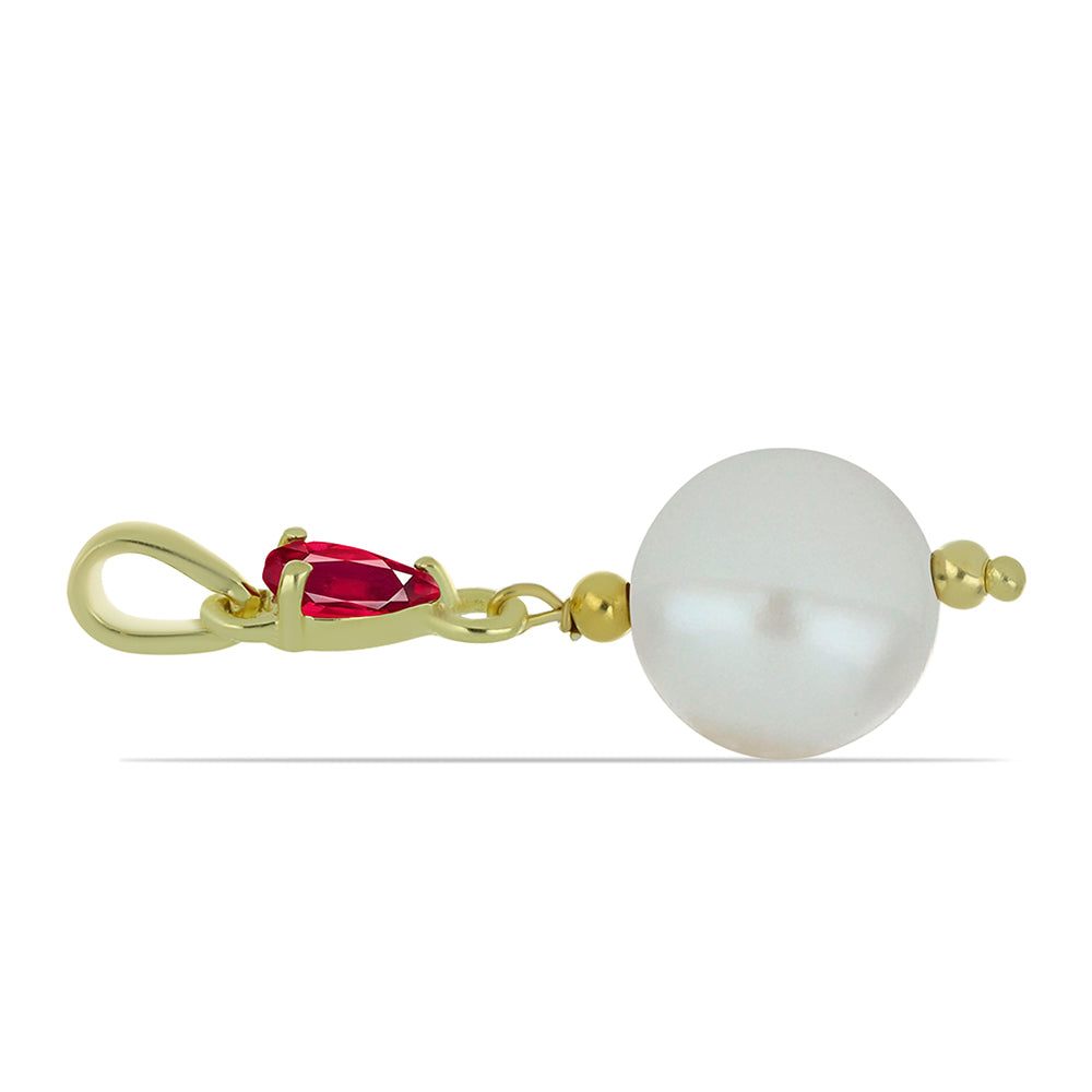 Colgante de Plata Bañada en Oro con Perla de Agua Dulce y Rubí de Madagascar