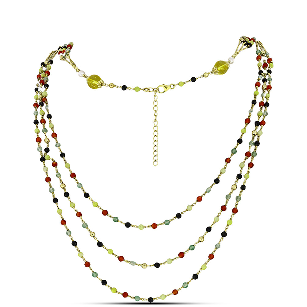 Collar de Plata Bañada en Oro con Cornalina y Citrino de los Montes Urales