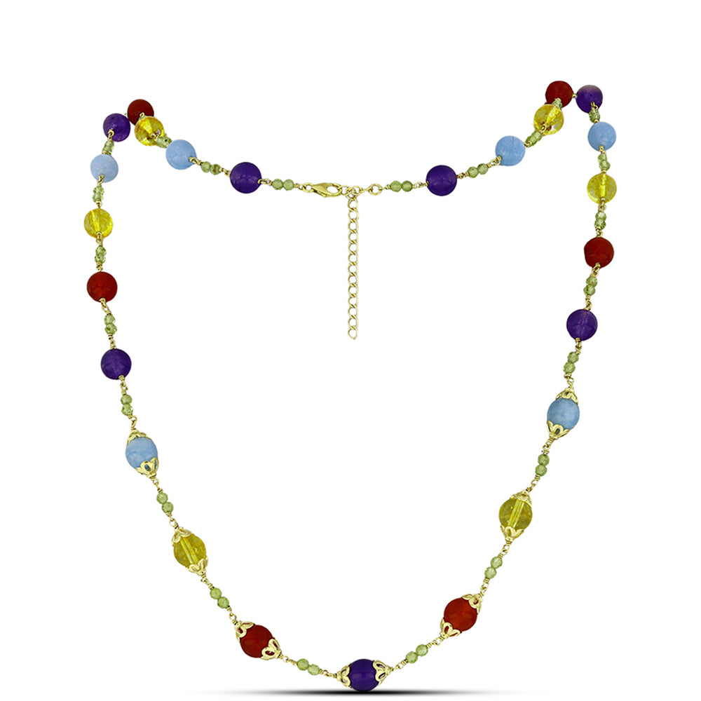 Collar de Plata Bañada en Oro con Jade Púrpura y Citrino de los Montes Urales