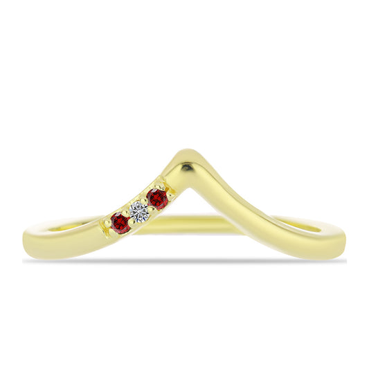 Anillo de Plata Bañada en Oro con Diamante Rojo y Diamante blanco