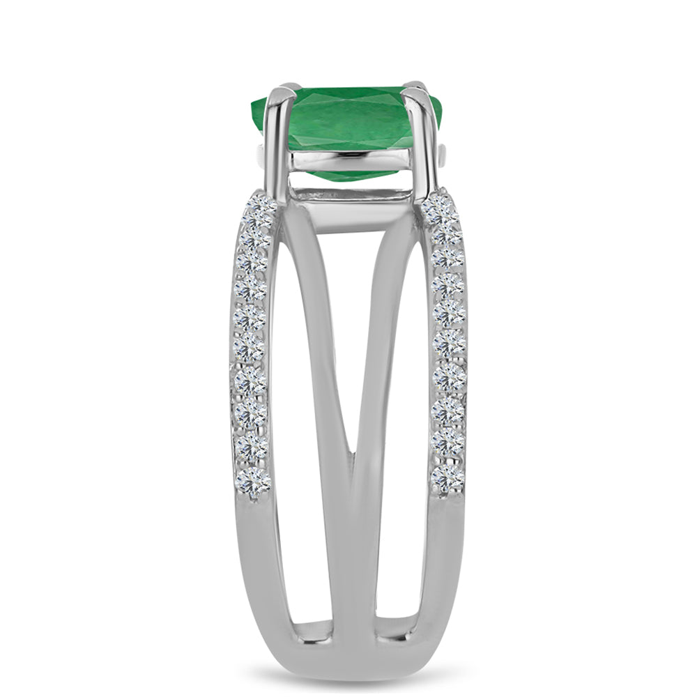 Anillo de Plata con Esmeralda de Brasil y Topacio Blanco