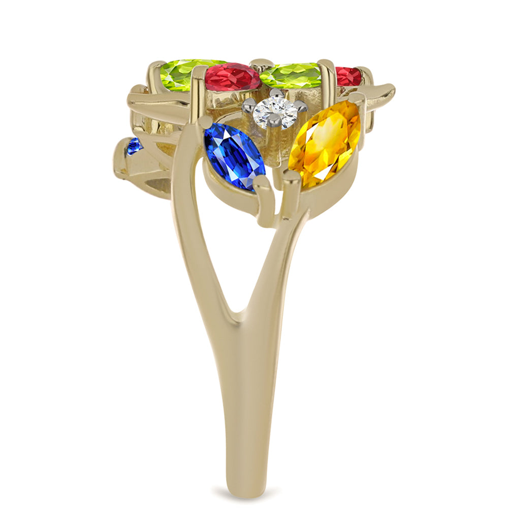 Anillo de Plata Bañada en Oro con Zafiro Arco Iris Rosebery y Topacio Blanco