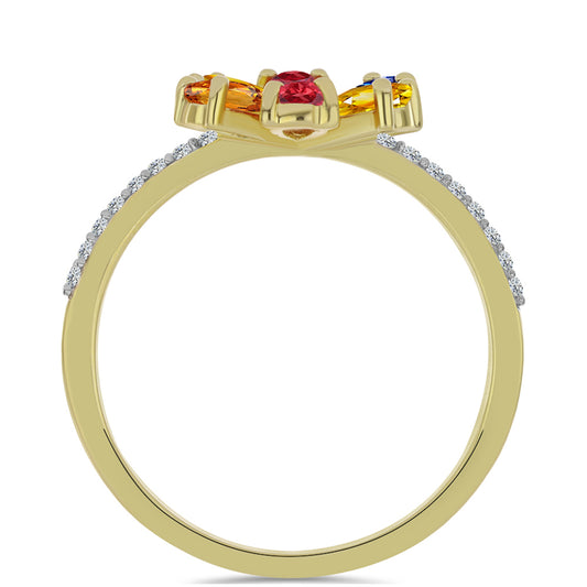 Anillo de Plata Bañada en Oro con Zafiro Arco Iris Rosebery y Topacio Blanco