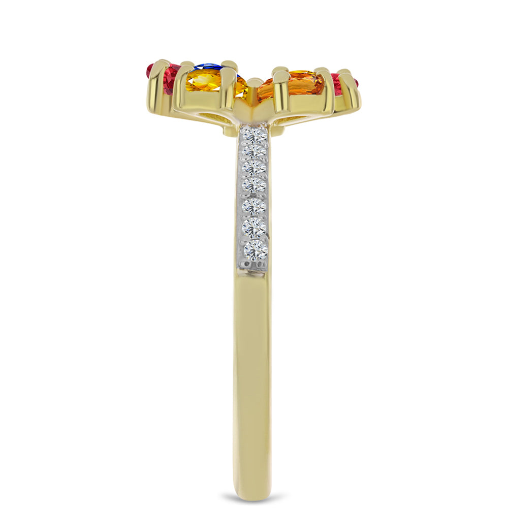 Anillo de Plata Bañada en Oro con Zafiro Arco Iris Rosebery y Topacio Blanco