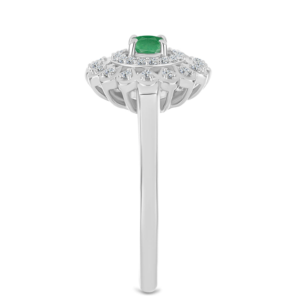 Anillo de Plata con Esmeralda de Brasil y Topacio Blanco