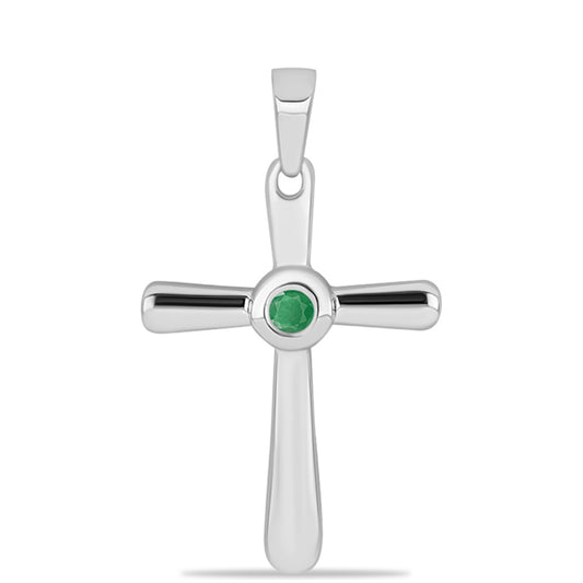 Cruz Colgante de Plata con Esmeralda de Brasil