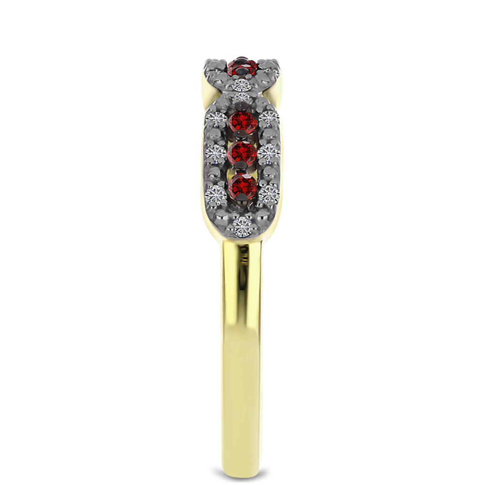 Anillo de Plata Bañada en Oro con Diamante Rojo y Diamante blanco