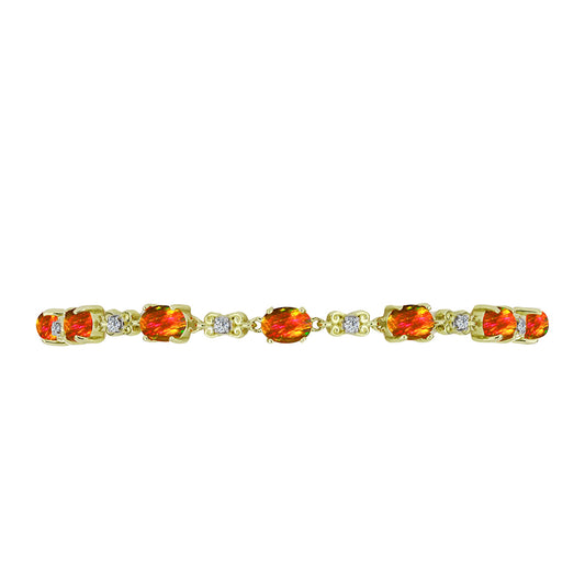 Pulsera de Plata Bañada en Oro con Ópalo de fuego americano y Topacio Blanco