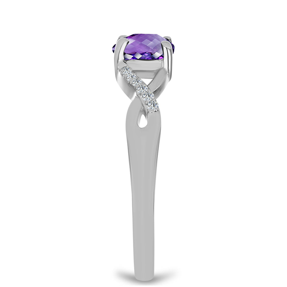 Anillo de Plata con Amatista de Marruecos y Topacio Blanco
