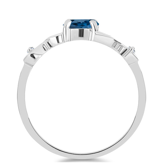 Anillo de Plata con Topacio Azul Londres y Topacio Blanco