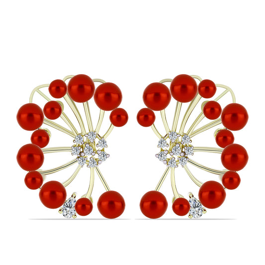 Pendientes de Plata Bañada en Oro con Perla roja de río y Topacio Blanco