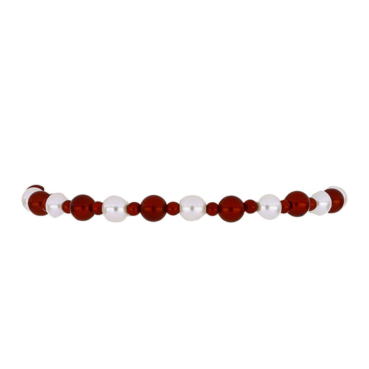 Pulsera de Plata Bañada en Oro con Perla roja de río y Perla blanca de agua dulce