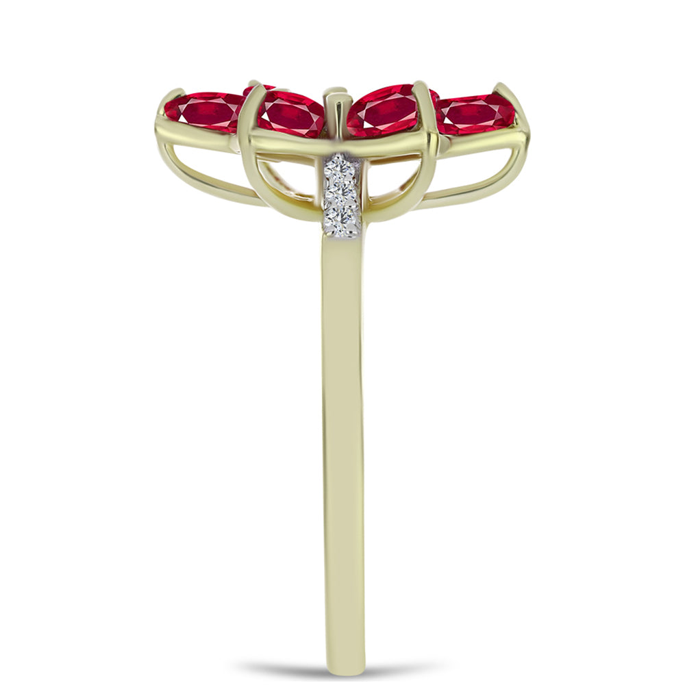 Anillo de Plata Bañada en Oro con Rubí de Madagascar y Topacio Blanco