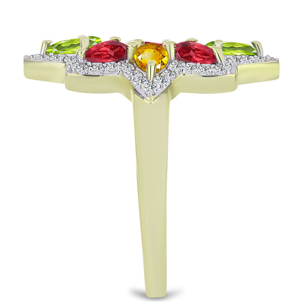 Anillo de Plata Bañada en Oro con Zafiro Arco Iris Rosebery y Topacio Blanco