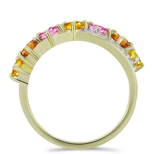 Anillo de Plata Bañada en Oro con Zafiro Arco Iris Rosebery y Topacio Blanco