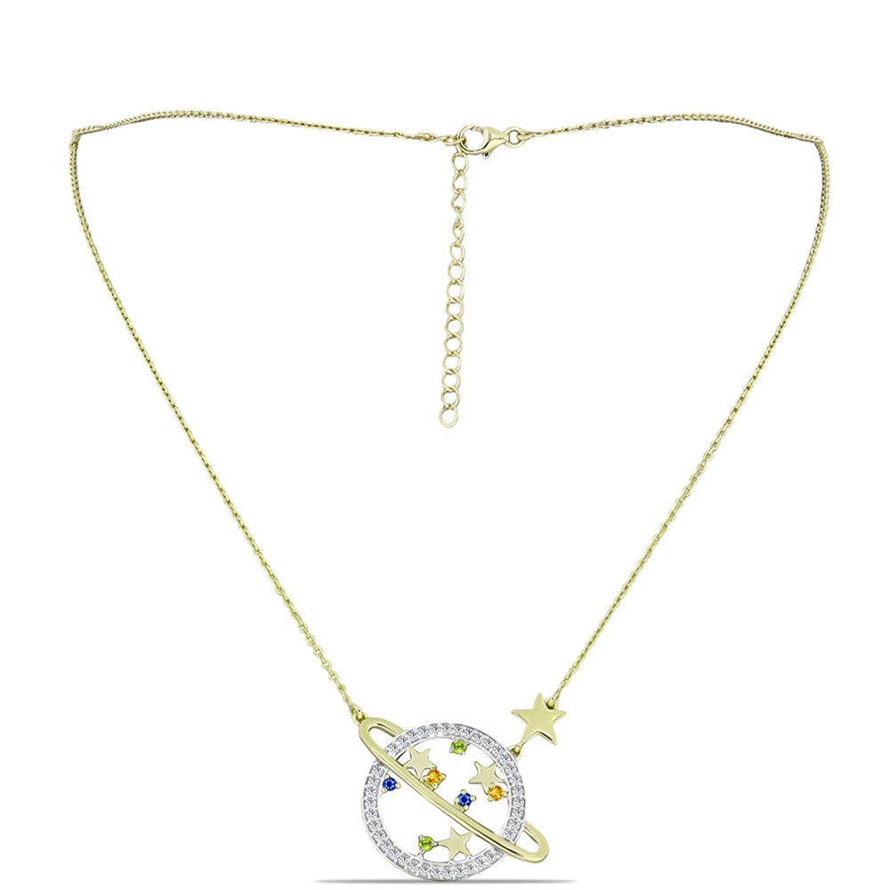 Collar de Plata Bañada en Oro con Zafiro Arco Iris Rosebery y Topacio Blanco