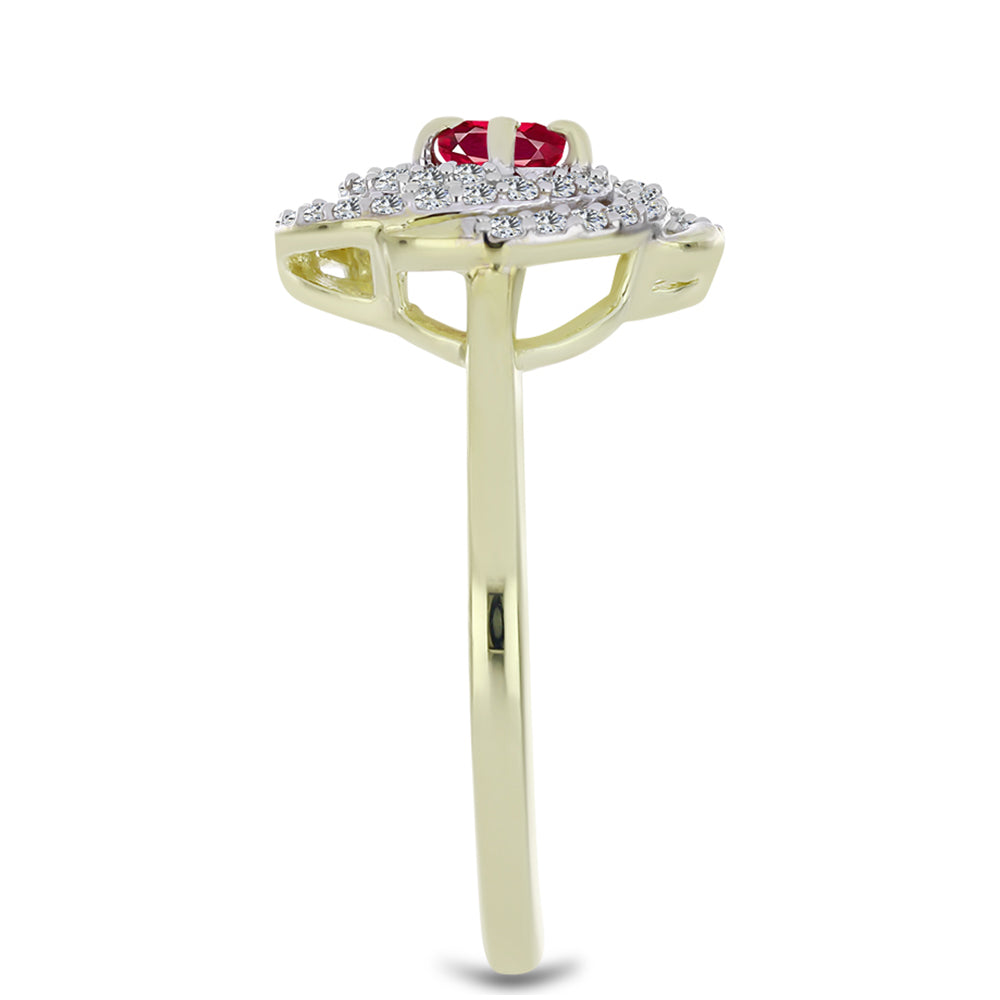 Anillo de Plata Bañada en Oro con Rubí de Madagascar y Topacio Blanco