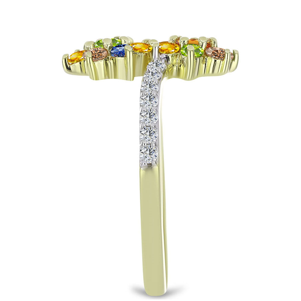 Anillo de Plata Bañada en Oro con Zafiro Arco Iris Rosebery y Topacio Blanco