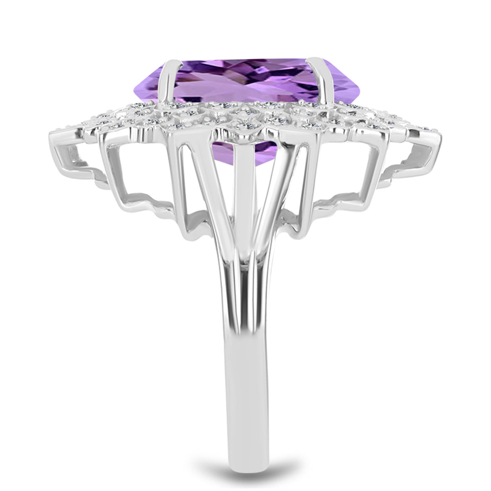 Anillo de Plata con Amatista Rosa de Francia y Topacio Blanco