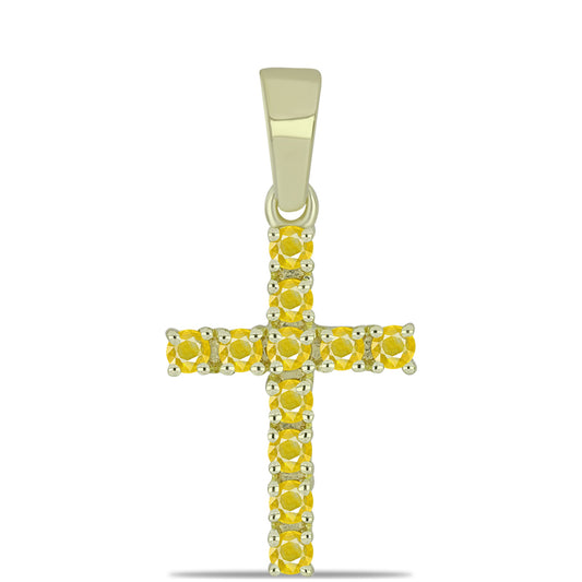 Cruz Colgante de Plata Bañada en Oro con Zafiro Amarillo Rosebery