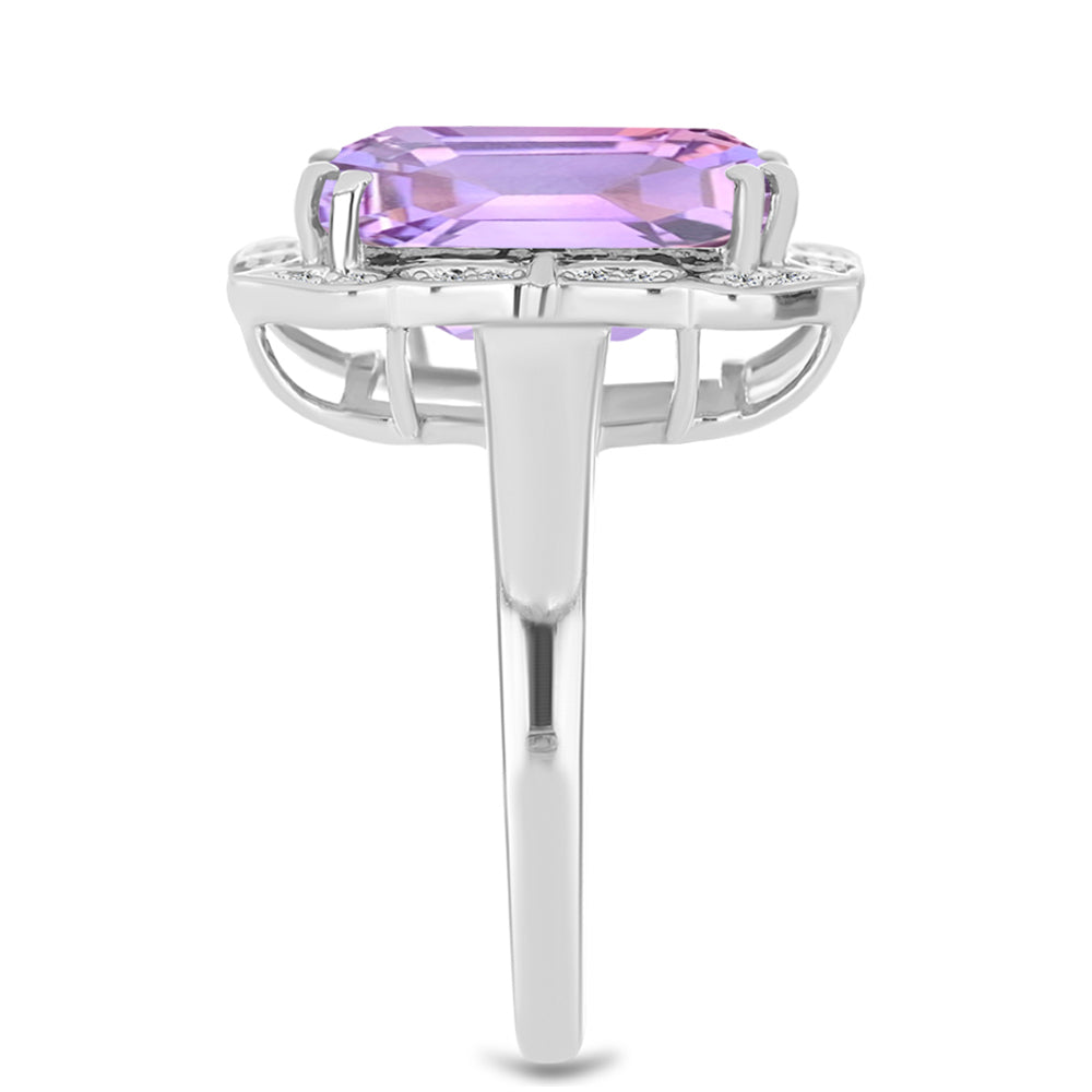 Anillo de Plata con Amatista Rosa de Francia y Topacio Blanco