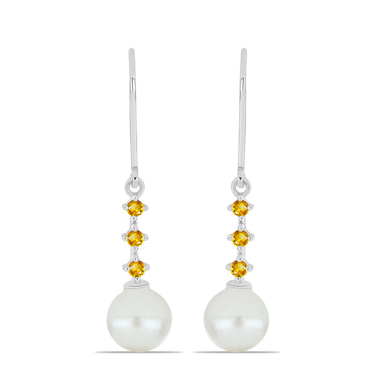 Pendientes de Plata con Citrino de los Montes Urales y Perla de Agua Dulce