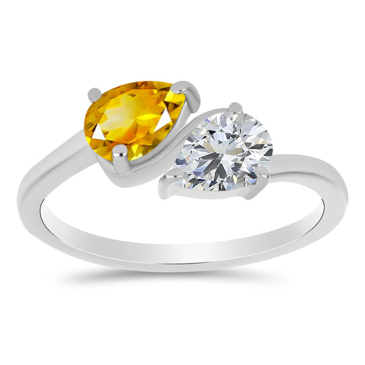 Anillo de Plata con Citrino de los Montes Urales y Topacio Blanco