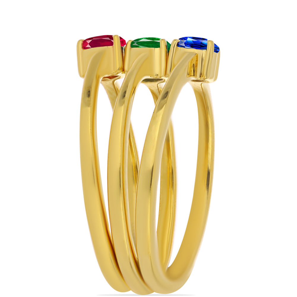 Conjunto de Plata Bañada en Oro con Rubí artificial y Esmeralda artificial ( Anillo )