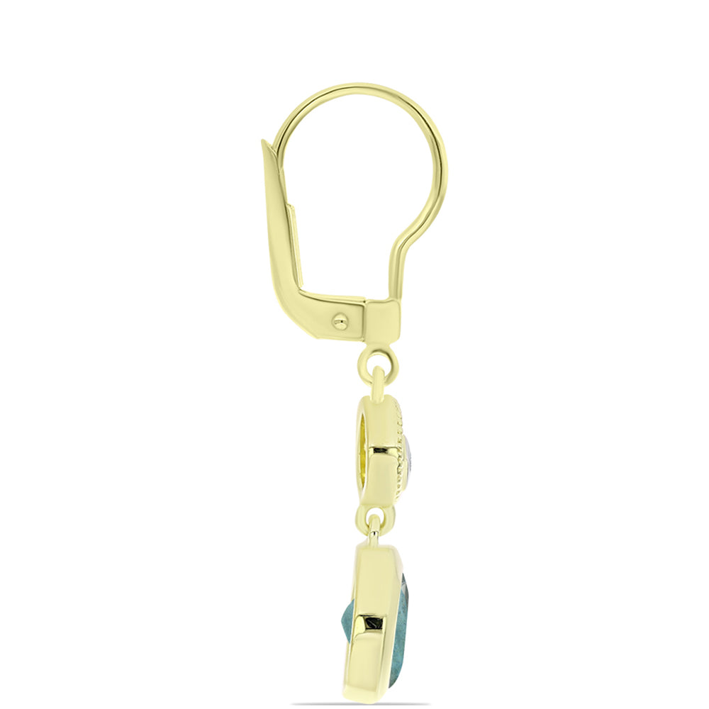 Pendientes de Plata Bañada en Oro con Labradorita y Topacio Blanco