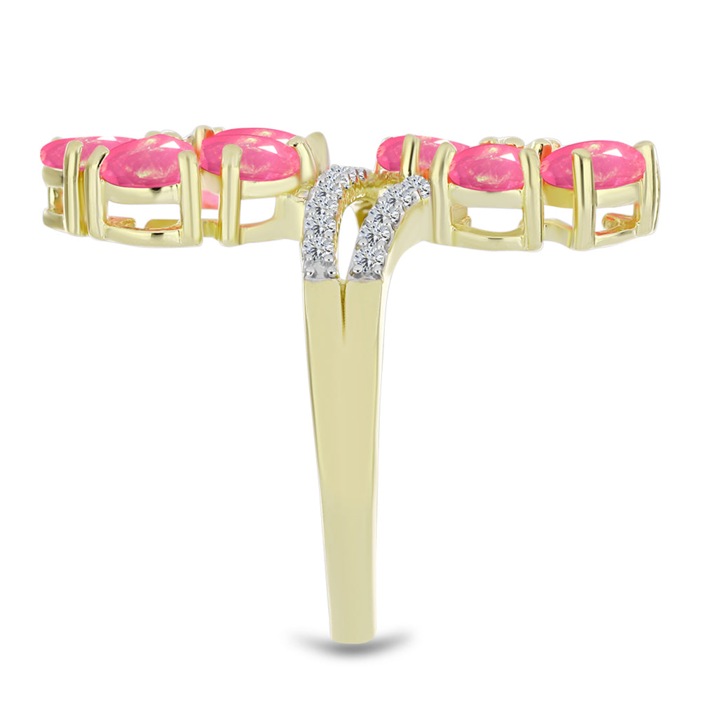 Anillo de Plata Bañada en Oro con Ópalo Rosa Etíope de Lega Dembi y Topacio Blanco