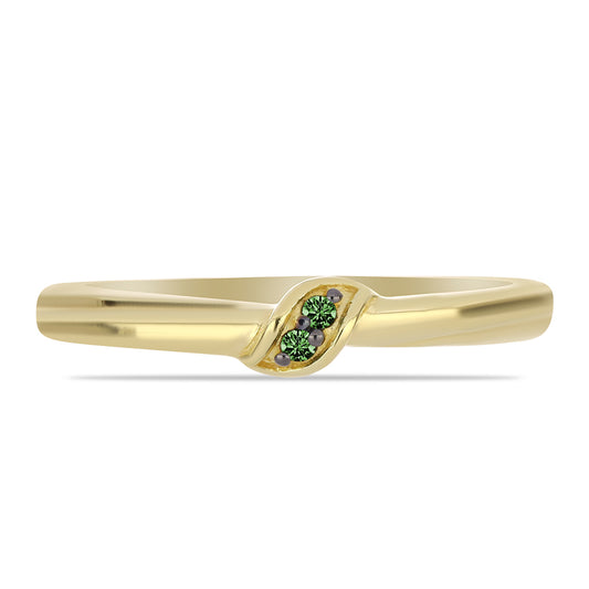 Anillo de Plata Bañada en Oro con Diamante Verde