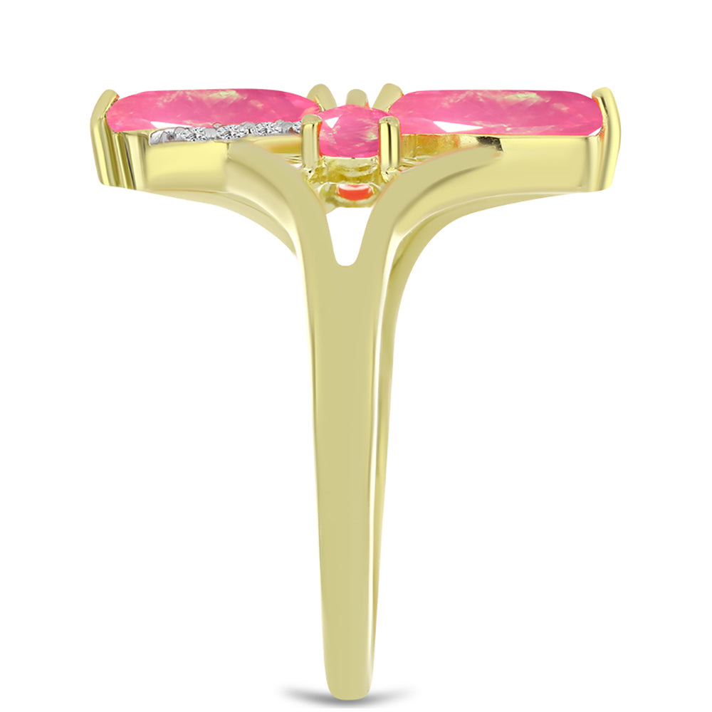 Anillo de Plata Bañada en Oro con Ópalo Rosa Etíope de Lega Dembi y Topacio Blanco