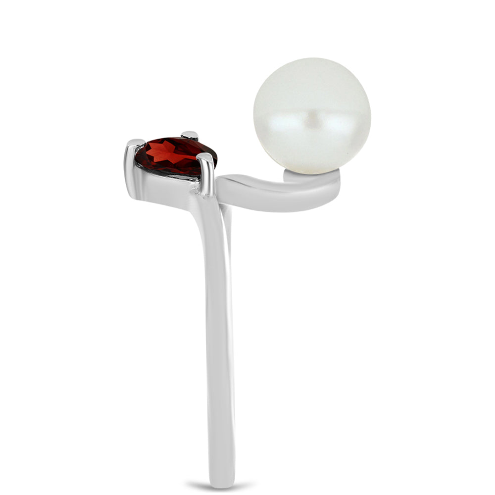 Anillo de Plata con Granate Barton y Perla blanca de agua dulce