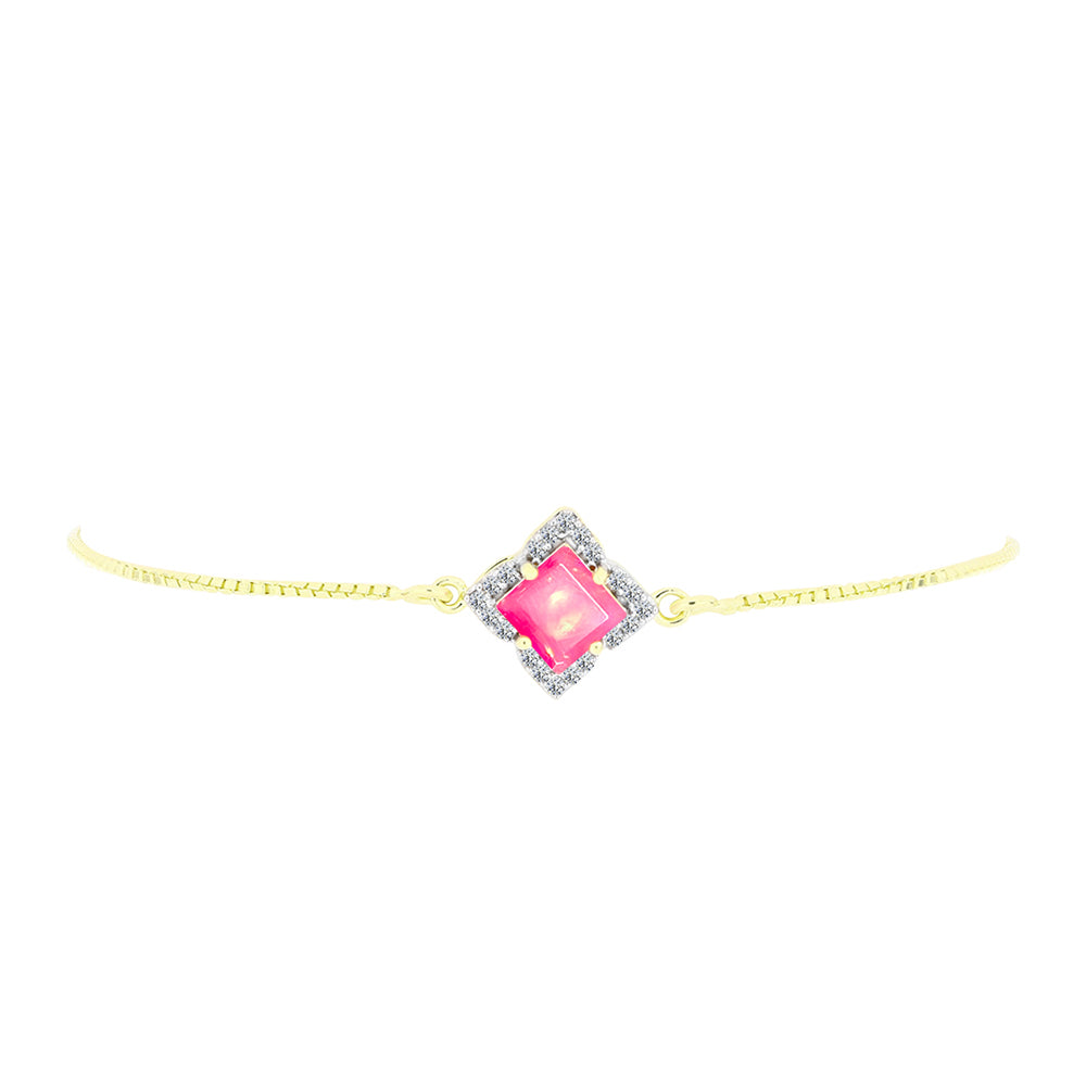 Pulsera de Plata Bañada en Oro con Ópalo Rosa Etíope de Lega Dembi y Topacio Blanco
