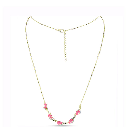 Collar de Plata Bañada en Oro con Ópalo Rosa Etíope de Lega Dembi y Topacio Blanco