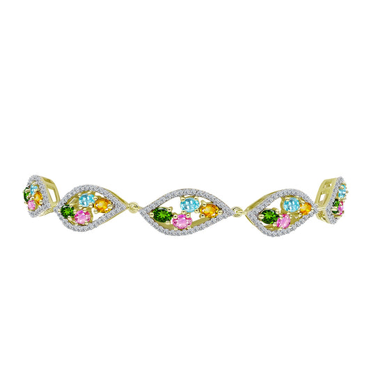 Pulsera de Plata Bañada en Oro con Chakra Turmalina y Topacio Blanco