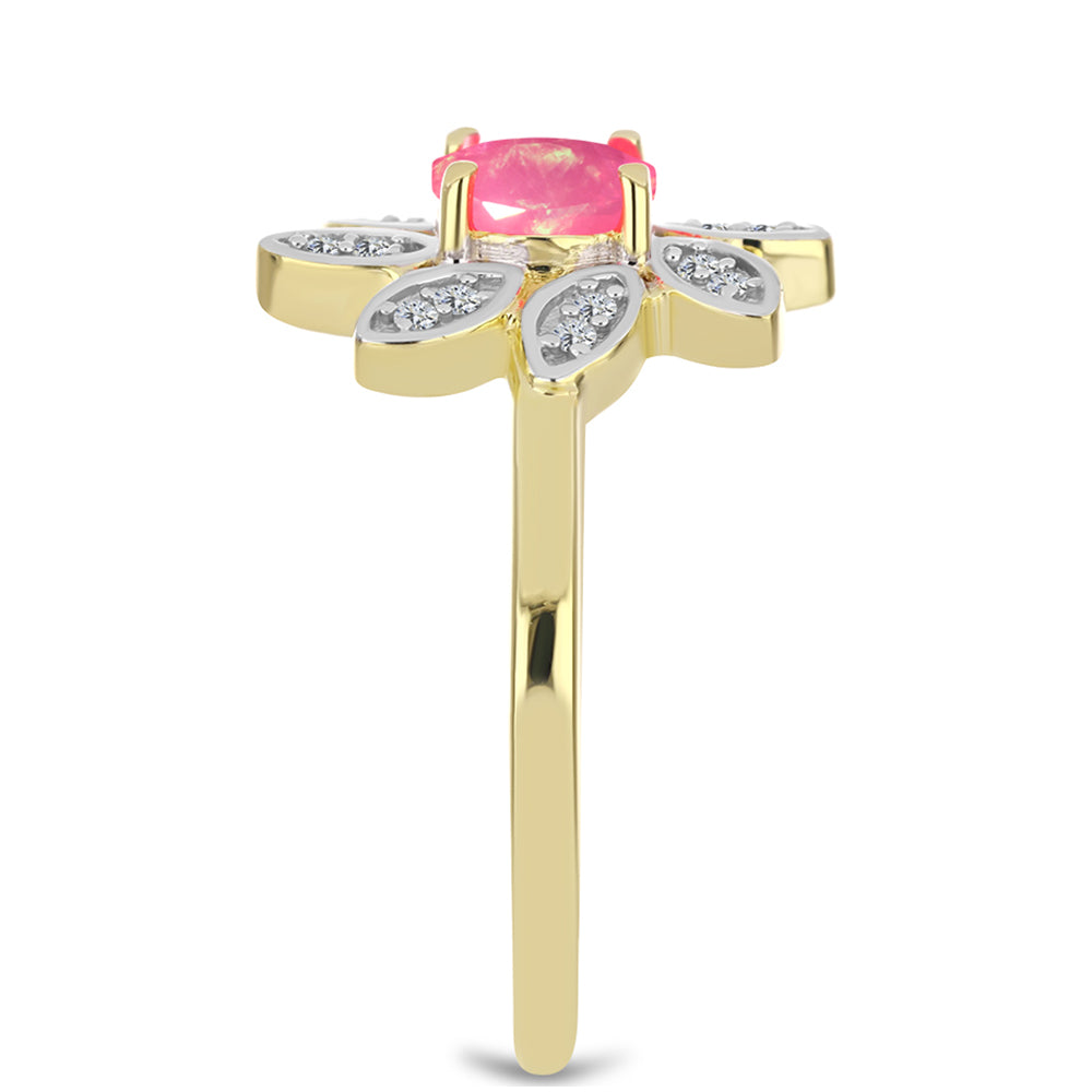 Anillo de Plata Bañada en Oro con Ópalo Rosa Etíope de Lega Dembi y Topacio Blanco