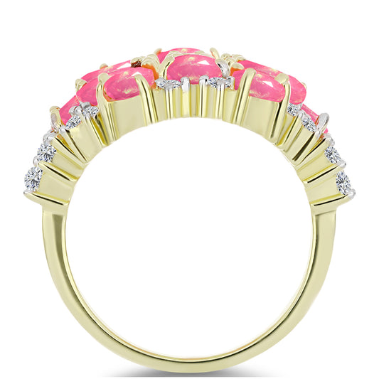 Anillo de Plata Bañada en Oro con Ópalo Rosa Etíope de Lega Dembi y Topacio Blanco