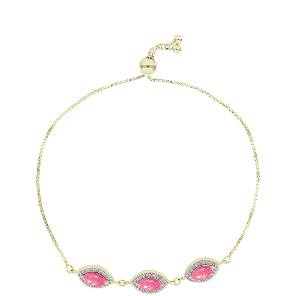 Pulsera de Plata Bañada en Oro con Ópalo Rosa Etíope de Lega Dembi y Topacio Blanco